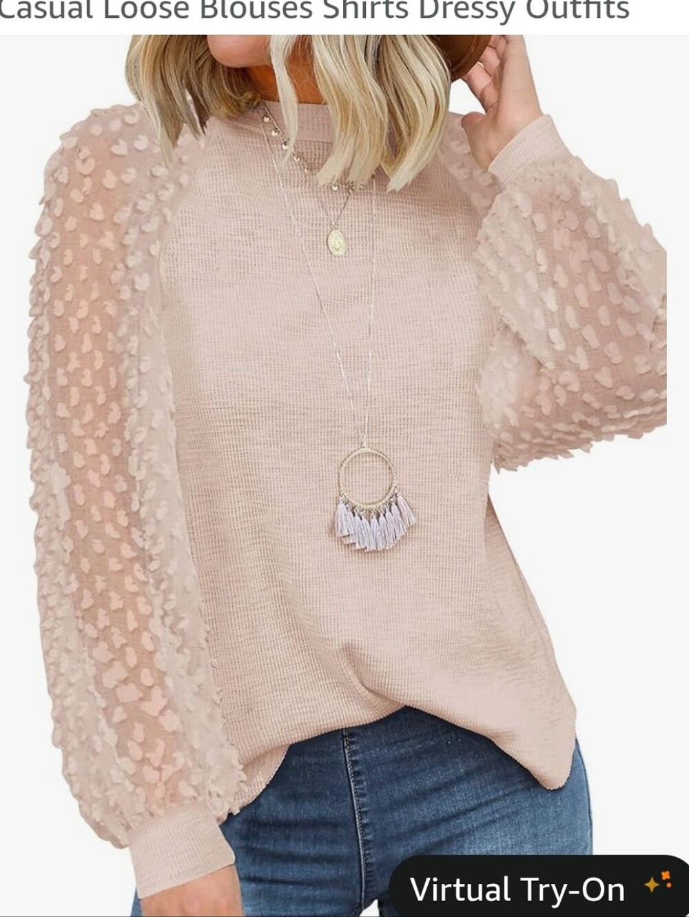 MIHOLL Cream Sheer Pom-Pom Sleeve Waffle-Knit Women's Top